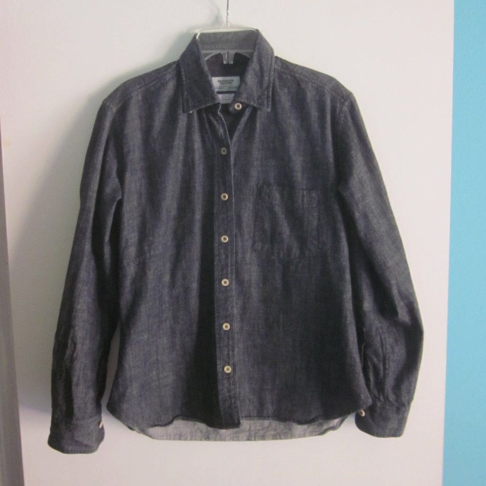 Brooklyn Tailors Womens Size L Custom Made Dark Blue Denim Fitted Shirt 42" Bust